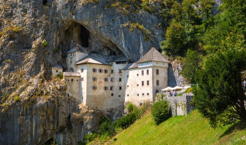 Predjama Castle built into a cliff near Postojna Cave in Slovenia