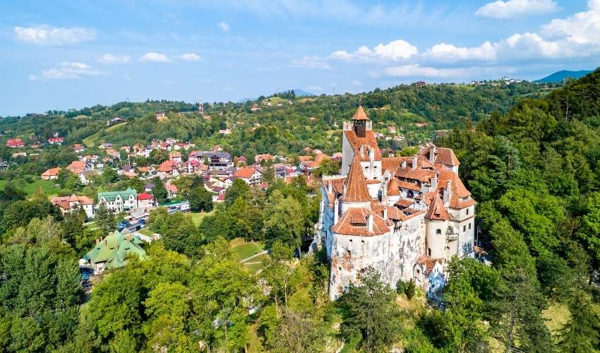 Famous Dracula Castle in Bran, Romania, with scenic landscape