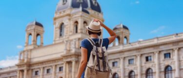 Female exploring historical sites in europe