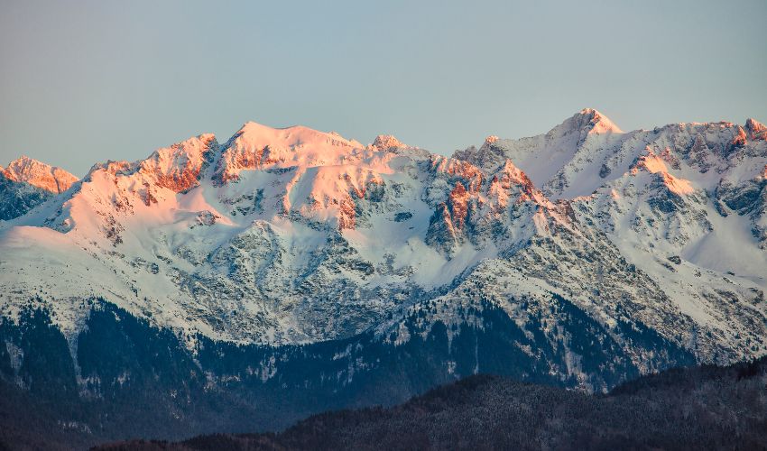 scenic sunset view of European alps