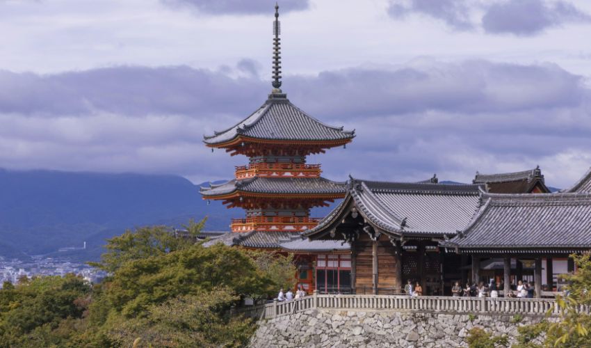 Kiyomizu-dera Temple surrounded by nature in Kyoto