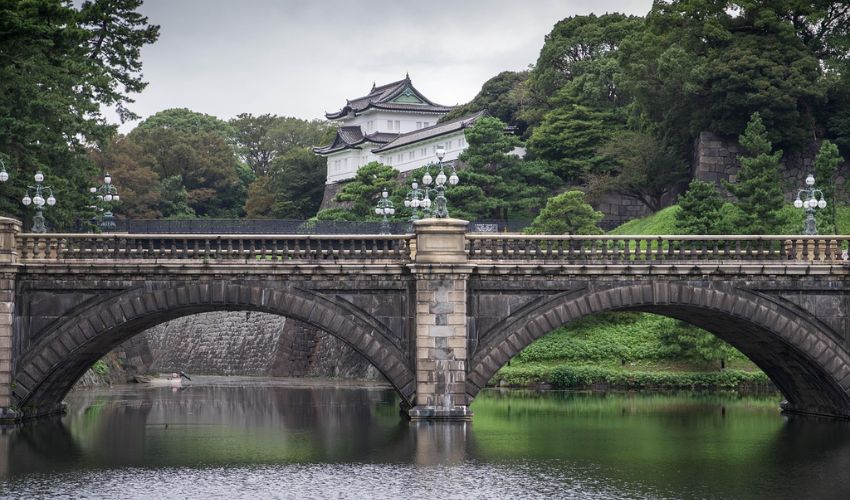 Wide-angle view of the Imperial Palace in Tokyo, Japan